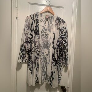Chico’s Black and White Sheer Leopard Print Open Front Cardigan M